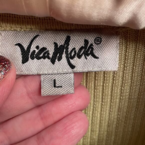 Via Moda Silk Sweater Large Floral Chartreuse Green Yellow - Picture 2 of 6